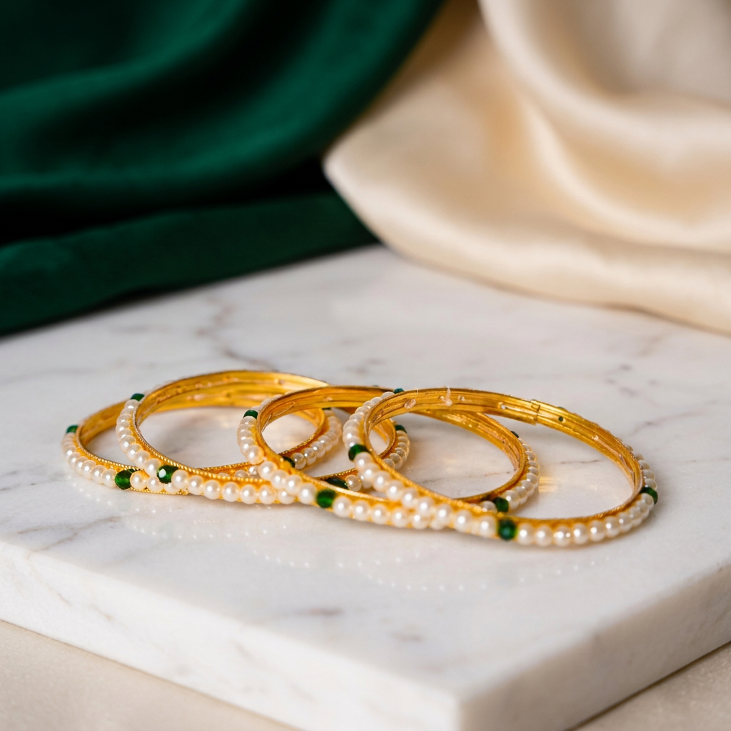 EKTA HANDMADE JEWELLERY Handmade Moti Bangles Artificial Jewellery Pack of 1 Piece Traditional Pearl Elegant Lightweight Cultural Golden Ring Crafted Festive Daily Wear Design