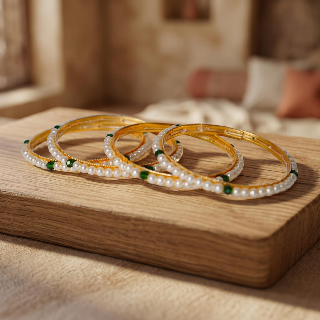 EKTA HANDMADE JEWELLERY Handmade Moti Bangles Artificial Jewellery Pack of 1 Piece Traditional Pearl Elegant Lightweight Cultural Golden Ring Crafted Festive Daily Wear Design
