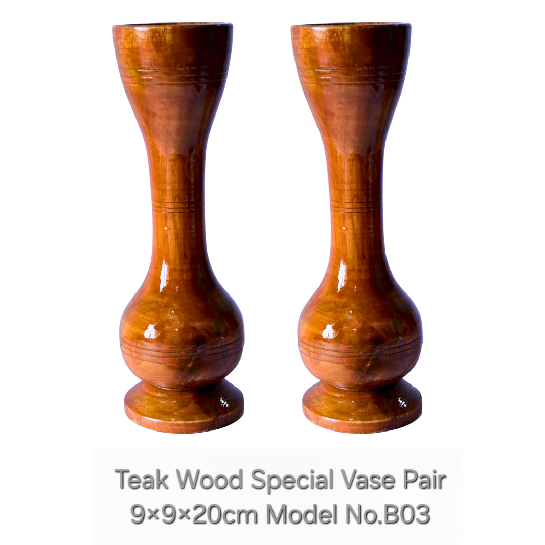 SHRUSHTI furniture Teak Wood Flower Vase Small Pair Model ABCD Strong, sturdy and made for everyday kitchen use pack of 2