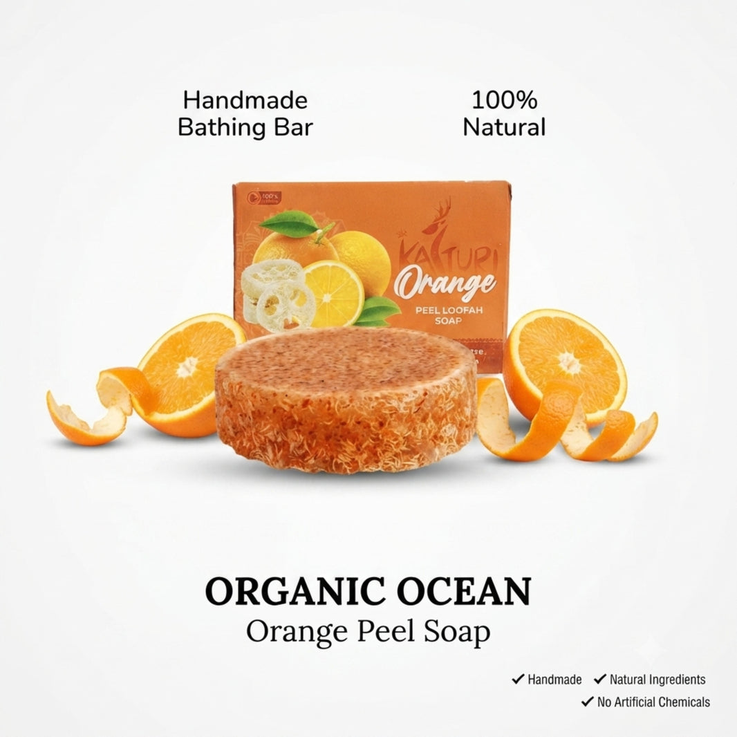 KASTURI Orange Peel Soap Handmade Bathing Bar Natural Ingredients No Artificial Chemicals Paraben Free Sulphate Free Gentle Exfoliating Skin Care Pack of 100 gm