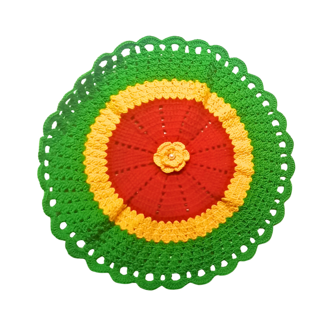 SAI SAMARTH Green Red Combination Round Handkerchief Pack Of 1 Item Decorative Handcrafted Textile Accessory