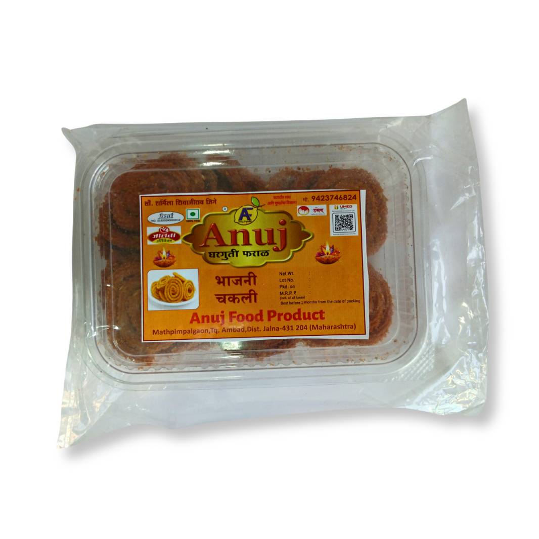 ANUJ FOODS Bhajani Chakali, Made By Natural Ingredients, No Artificial Flavours, Pack of 250 gm