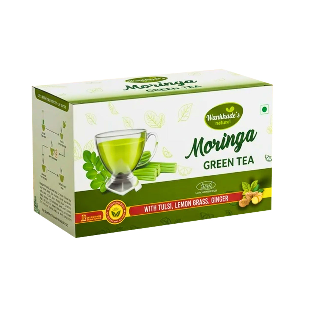 WANKHADE Moringa Deep Green Tea Herbal Infused Tea Bags With Tulsi Lemongrass Ginger Refreshing Natural Wellness Beverage Pack Of 45g