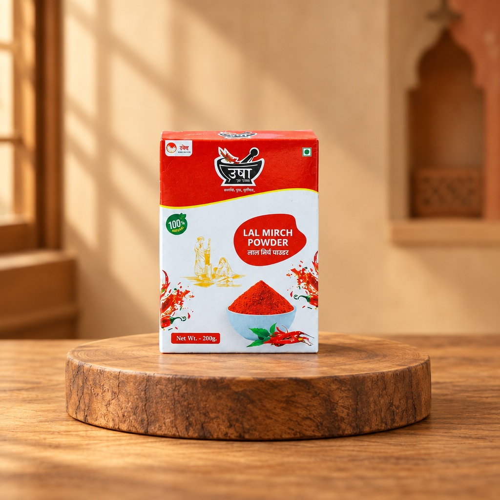 USHA GRUHDYOG, Red Chilli Powder, Lal Tikhat, Navjyot SHG, No Added Colours & No Preservatives, Pack Of 200 gm