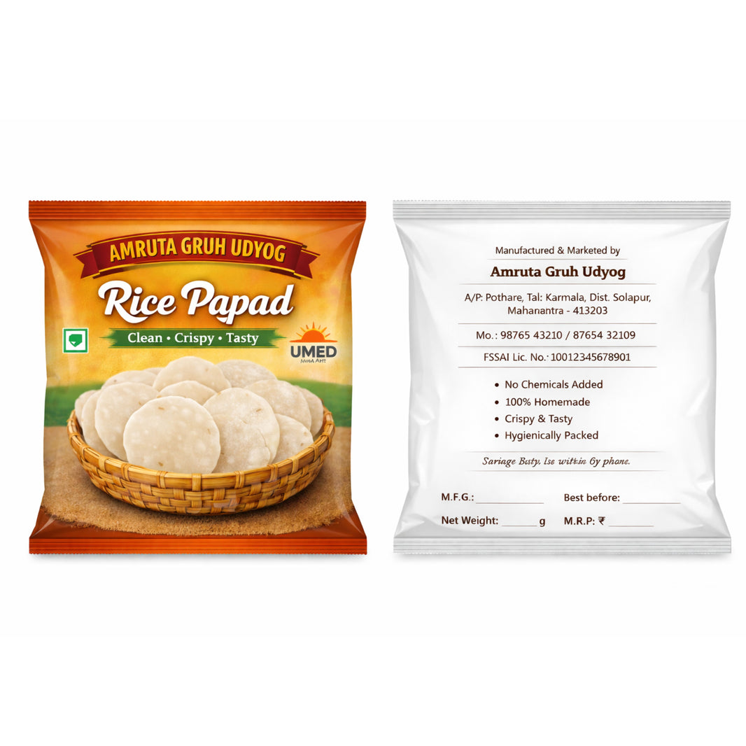 AMRUTA GRUH UDYOG Rice Papad Pack of 1000 gm Traditional Sun Dried Light Crispy Snack Easy Digest Homemade Taste