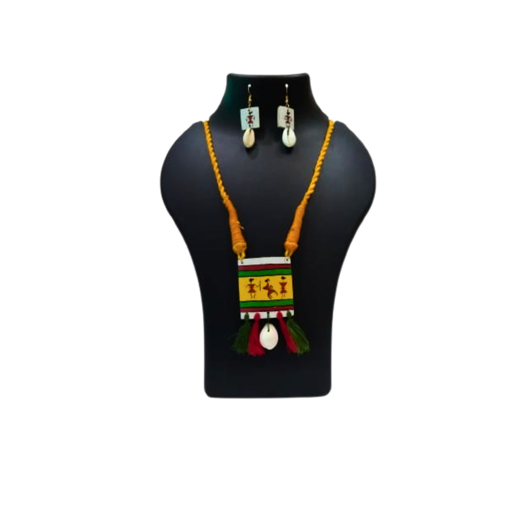 ECO AURA Patti Har, Bamboo Neckless with Ear Rings, Bamboo ART, Ujjwala SHG, Natural Wood, Local Craftsmanship, Pack of 1 No