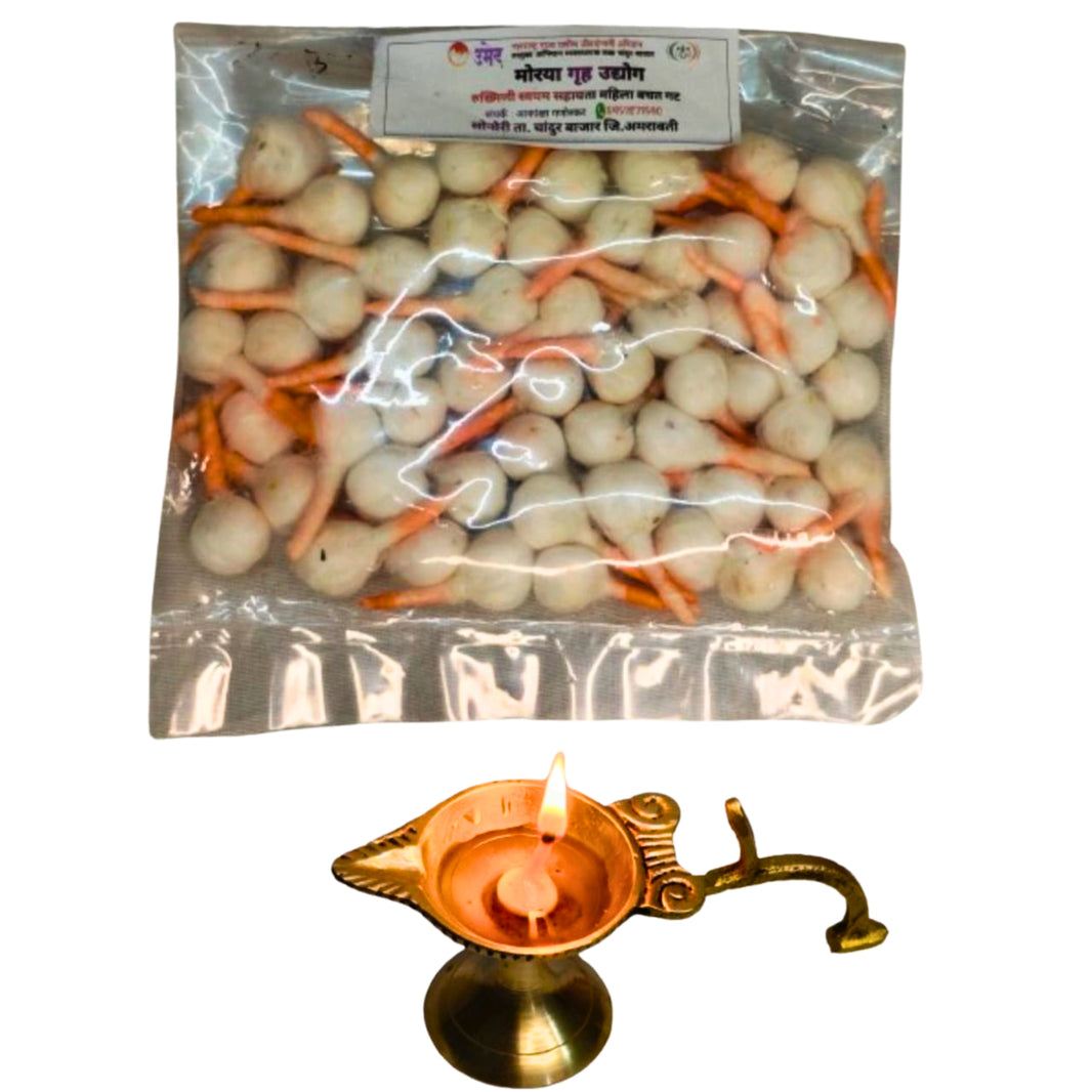 MORAYA Phool Batti Round Cotton Wicks for Diya, GOL Batti for Puja with Kesar Tip, Rukhamini SHG, Pack Of 1