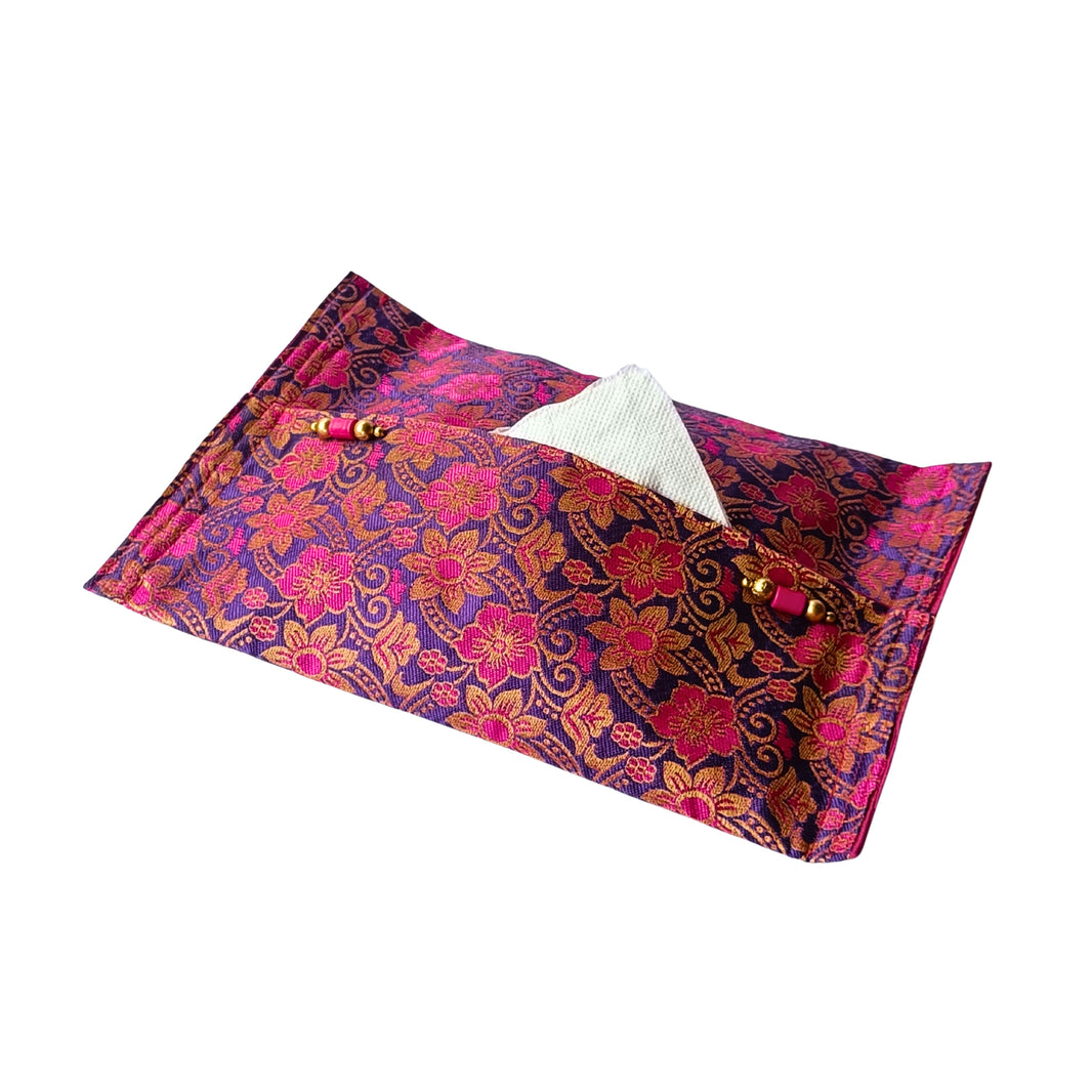 AMRUTA Tissue Paper Holder Purple Pink Floral Type 2 Pack Of 1 Item Decorative Tissue Organizer