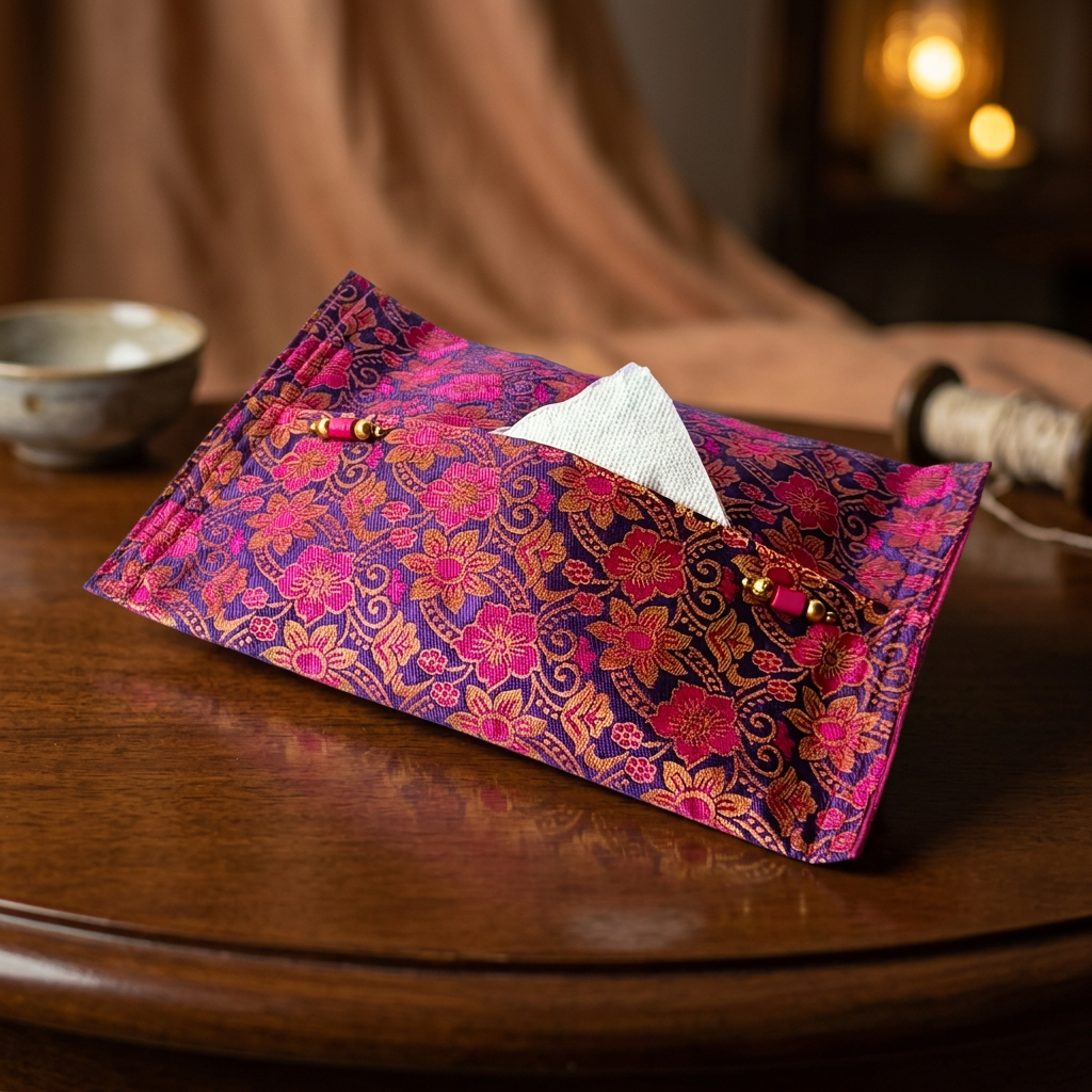 AMRUTA Tissue Paper Holder Purple Pink Floral Type 2 Pack Of 1 Item Decorative Tissue Organizer