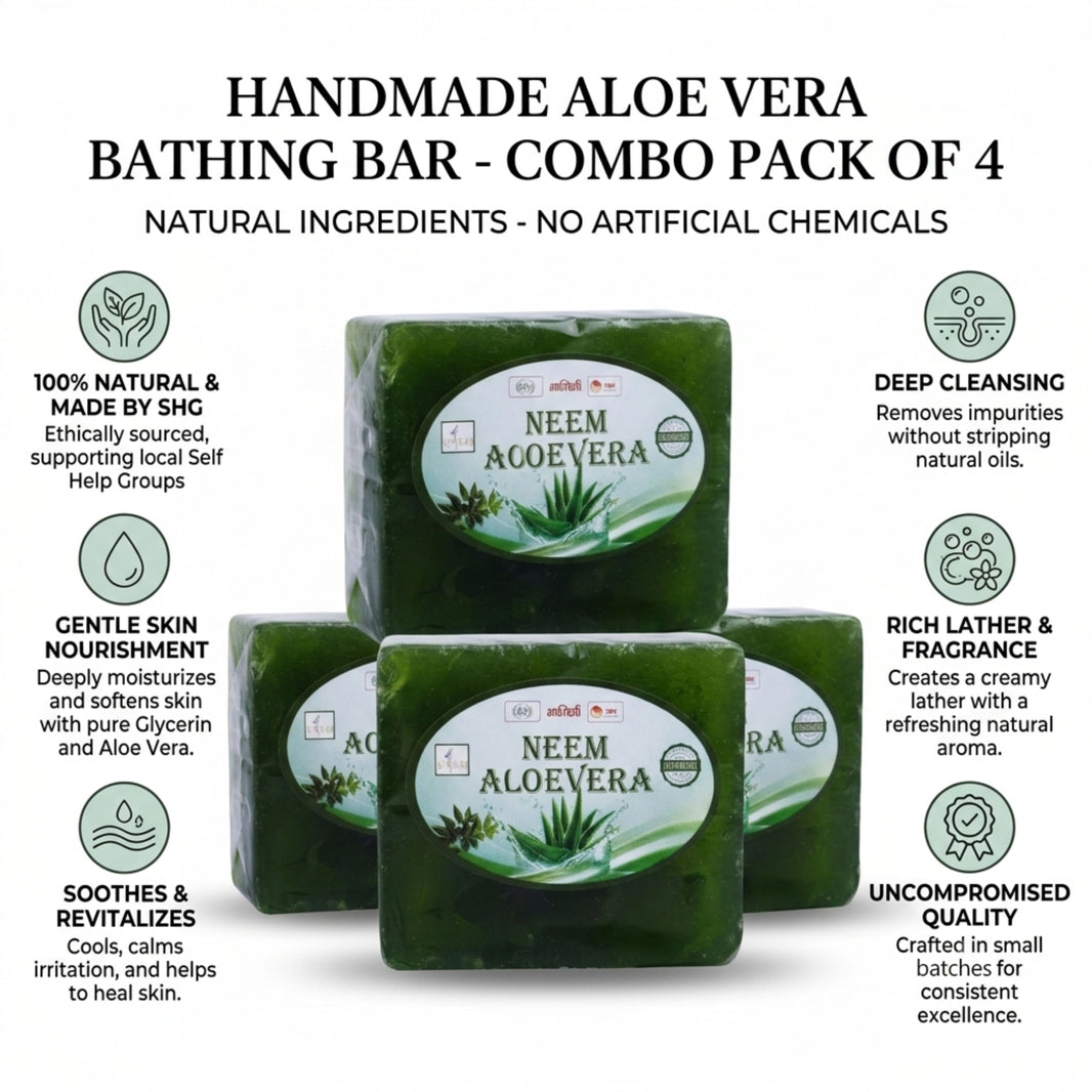 KASTURI Aloe Vera Soap Handmade Bathing Bar Natural Ingredients No Artificial Chemicals Paraben Free Sulphate Free Gentle Daily Skin Cleansing Pack of 4