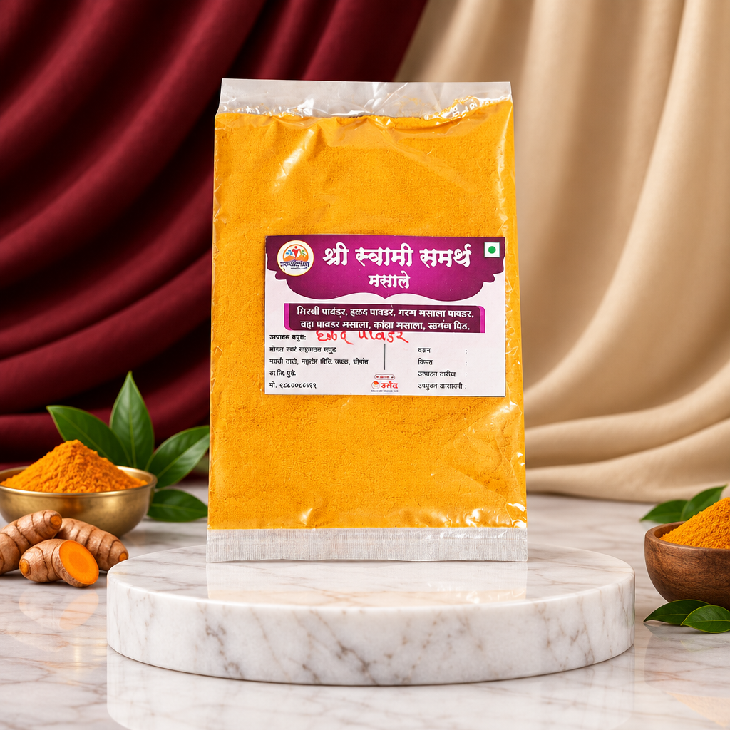 SHREE SWAMI SAMARTH Halad Powder Pack Of 500gm Natural Curcumin Rich Spice Pure Golden Colour Fresh Aroma Daily Cooking Chemical Free