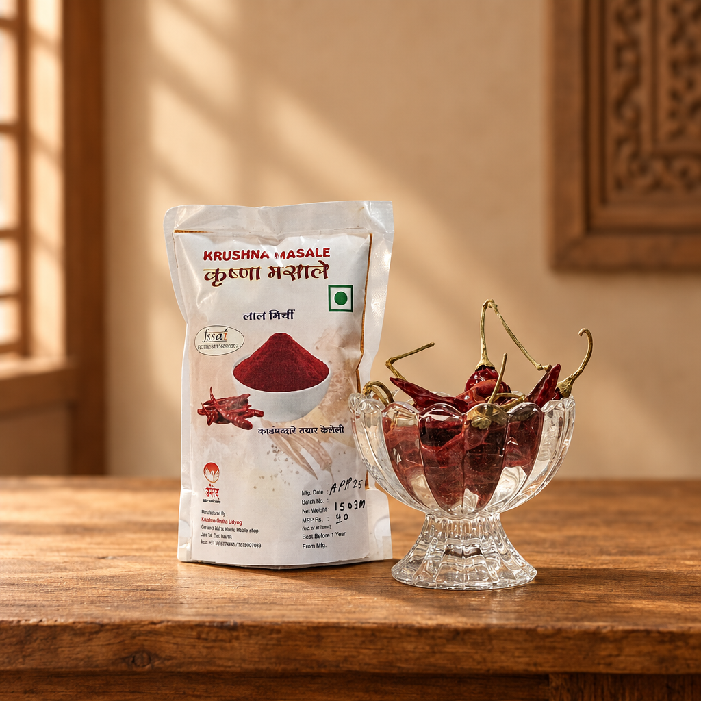 KRUSHNA, Red Chilli Powder, Santoshimata SHG, No Added Colours & No Preservatives, Pack Of 150 gm