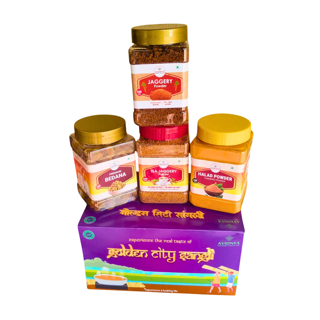AHILYA MAHILA SHG, AVIDNYA FOODS Golden City Sangli Gift Box Handmade with Care, Authentic Taste, Preservative-Free Pack of 950gm