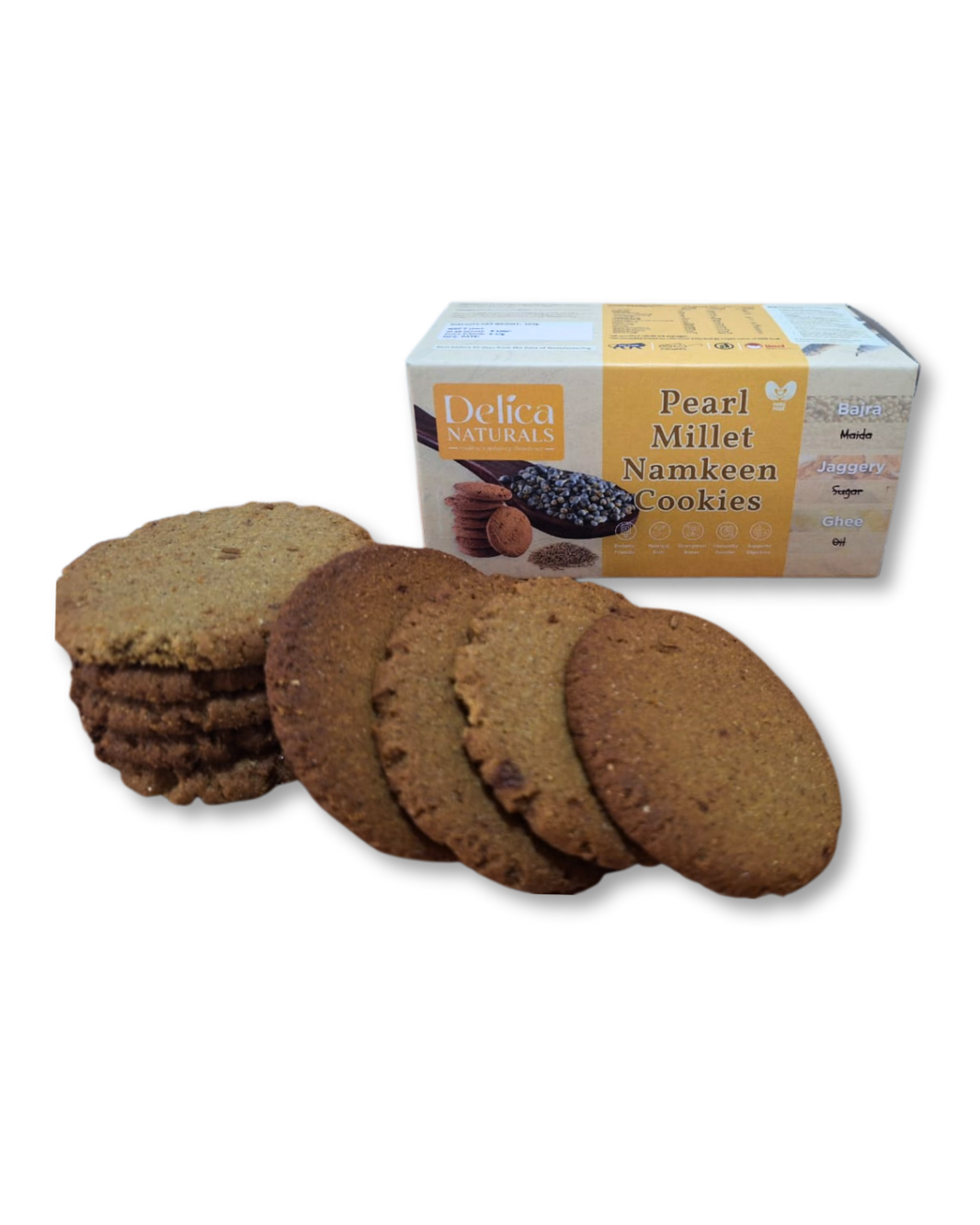 DELICA NATURALS Bajra Namkeen Cookies, Stri Shakti SHG, Made by Jaggery & Ghee, No Maida, No Sugar, Pack of 100 gm