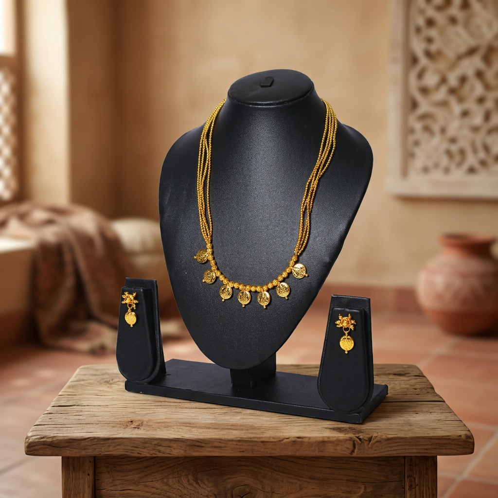 EKTA HANDMADE JEWELLERY Handmade Golden Choker Artificial Necklace Set Pack of 1 Piece Traditional Elegant Lightweight Premium Ethnic Crafted Cultural Festive Wedding Wear Design
