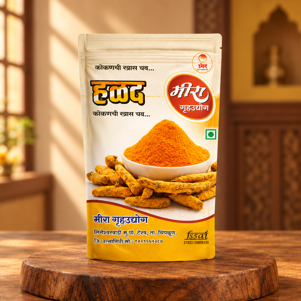 Meera Halad Powder Turmeric Spice for Daily Indian Cooking Natural Colour Balanced Aroma SHG Made Kitchen Essential Pack of 500 gm