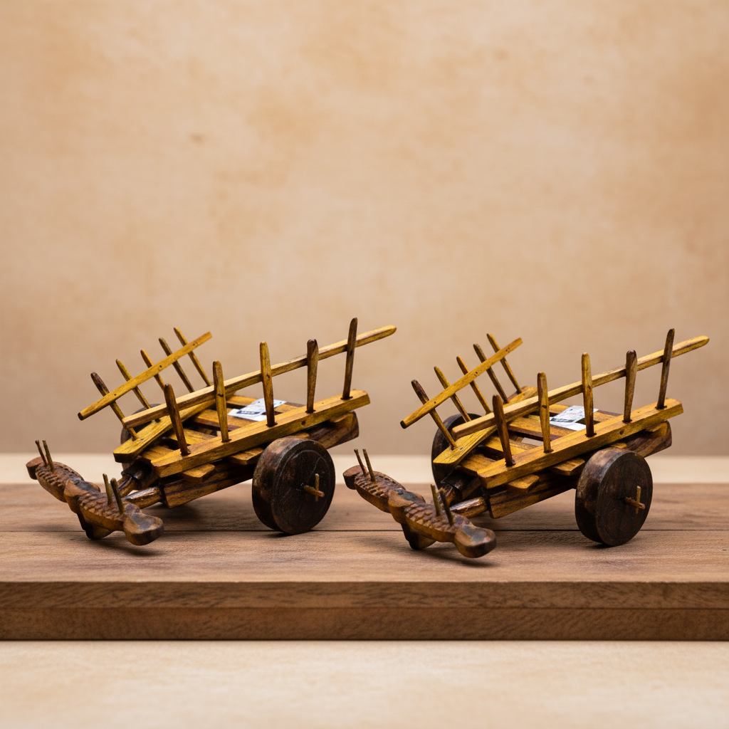 SANT GYANESHWAR Wooden Bullock Cart Toy Natural Wood Traditional Handmade SHG Craft Pack of 2