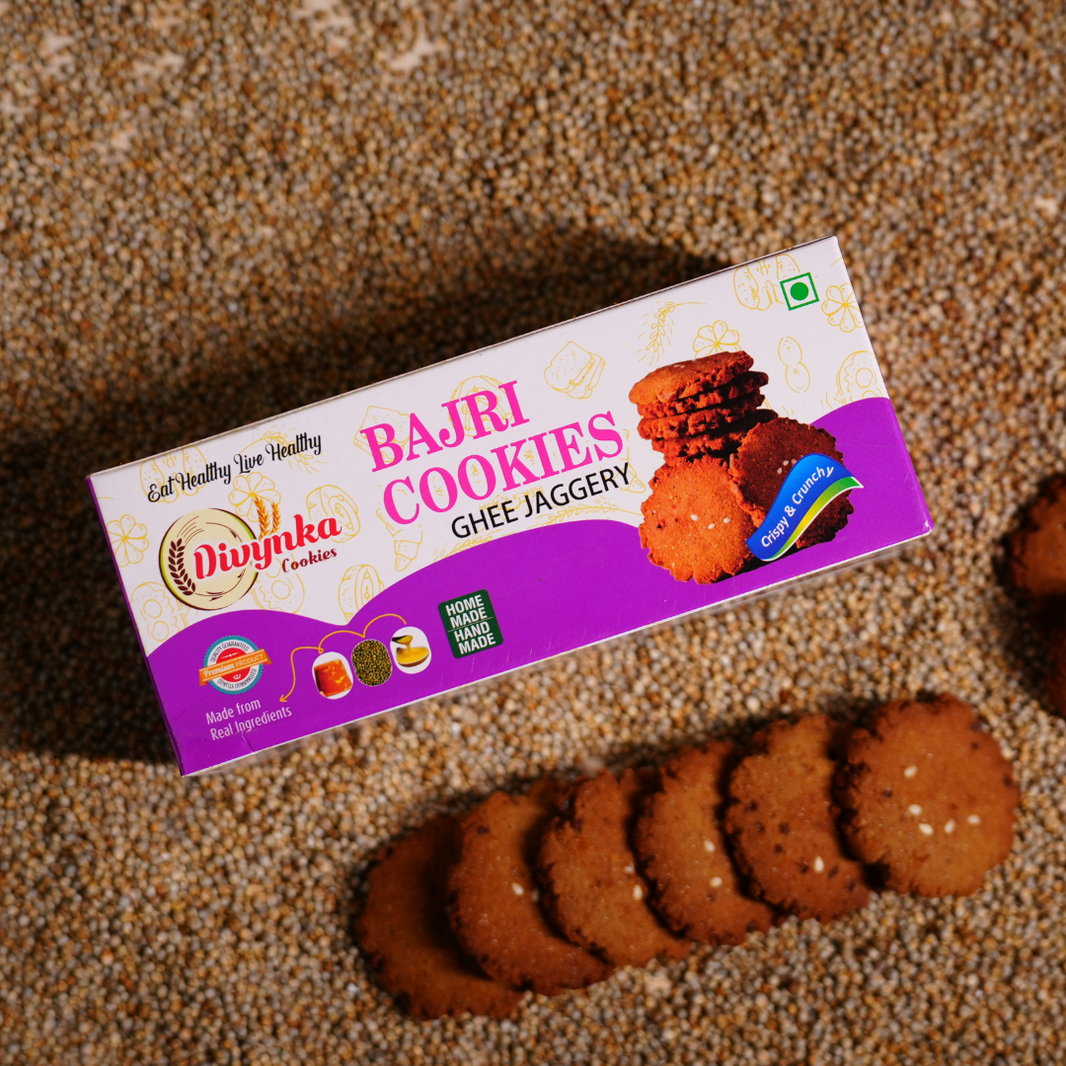 DIVYNKA Bajri Cookies – Handcrafted Cookies with Natural Jaggery, No Maida, No Artificial colour, Pack of 100 gm