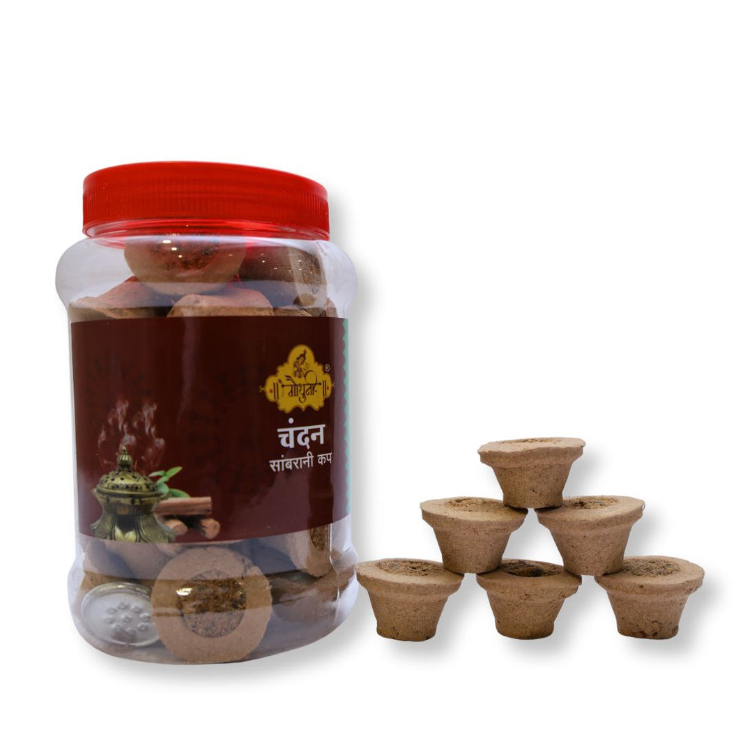 GOWDHUNI Chandan Sambharani Cup, Charcoal Free, Long Lasting, Made By Cow Dung, No Artificial Essence, Pack of 25 cups