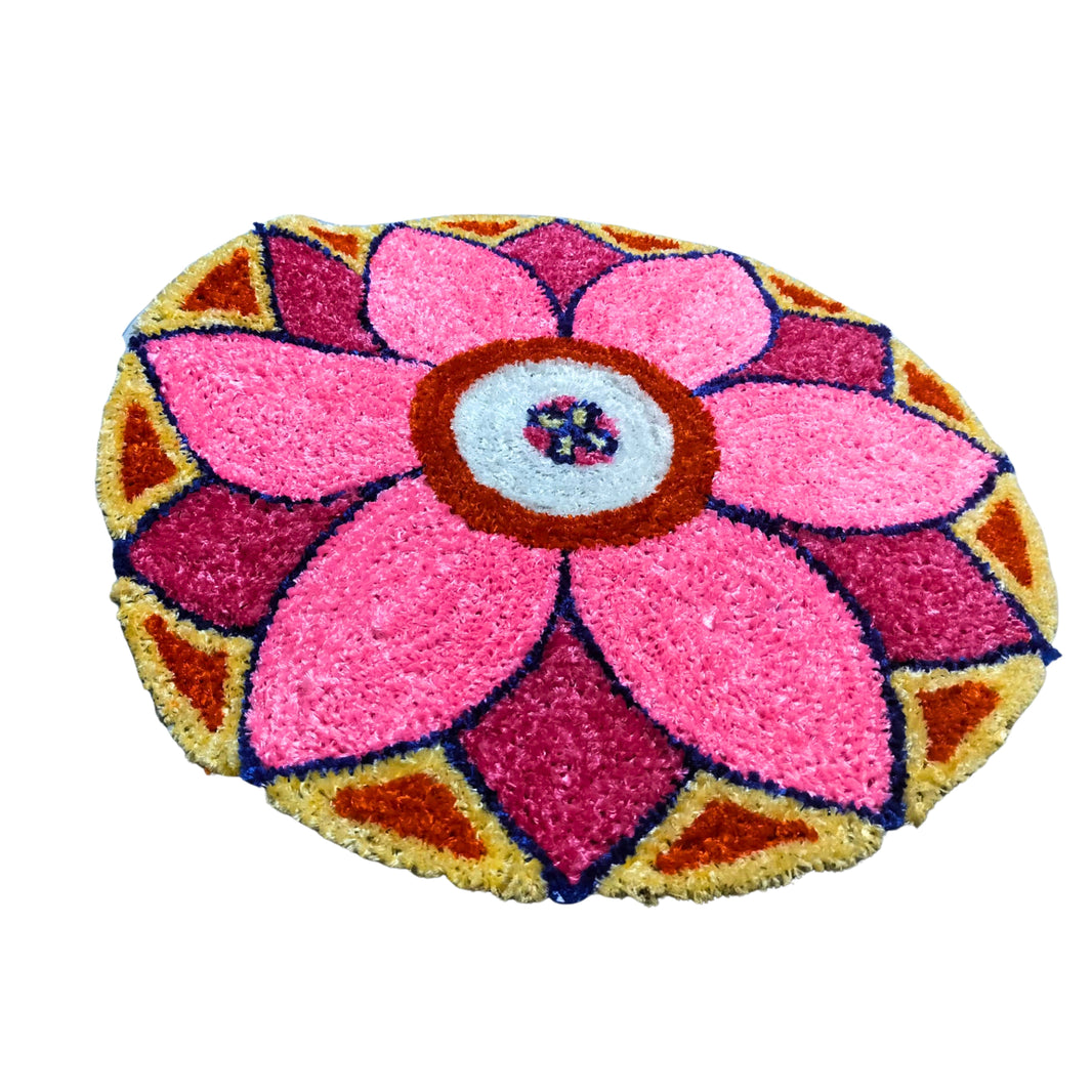 DEVLEKAR BANDHU Baby Pink Colour Mat Rangoli Type 7 Pack Of 1 Item Decorative Festive Floor Mat