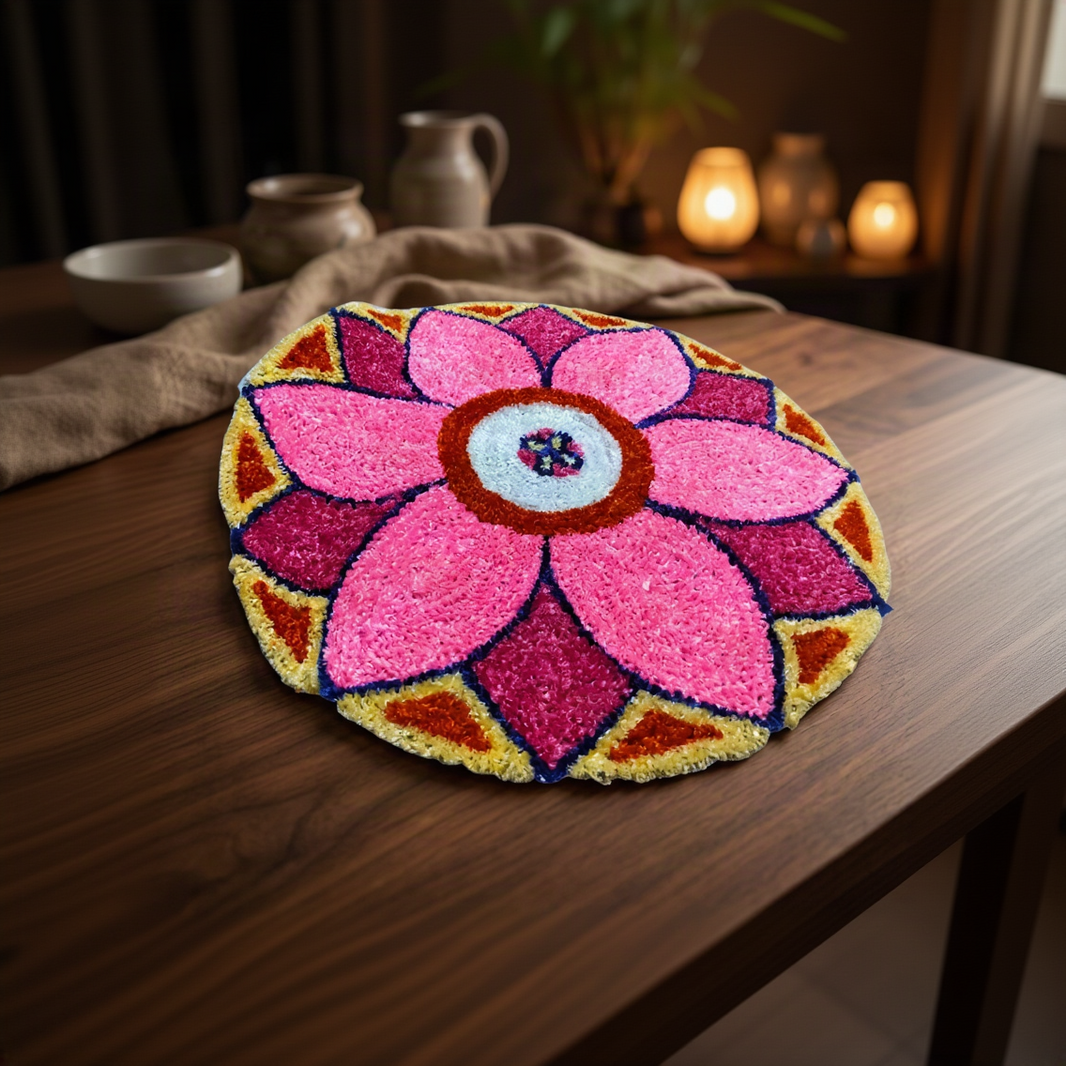 DEVLEKAR BANDHU Baby Pink Colour Mat Rangoli Type 7 Pack Of 1 Item Decorative Festive Floor Mat