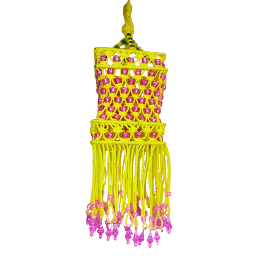 SUGARAN Pink bead yellow kandil | Diwali decorations feature an abundance of colorful lights, flowers, and auspicious symbols | Pack of 1pic