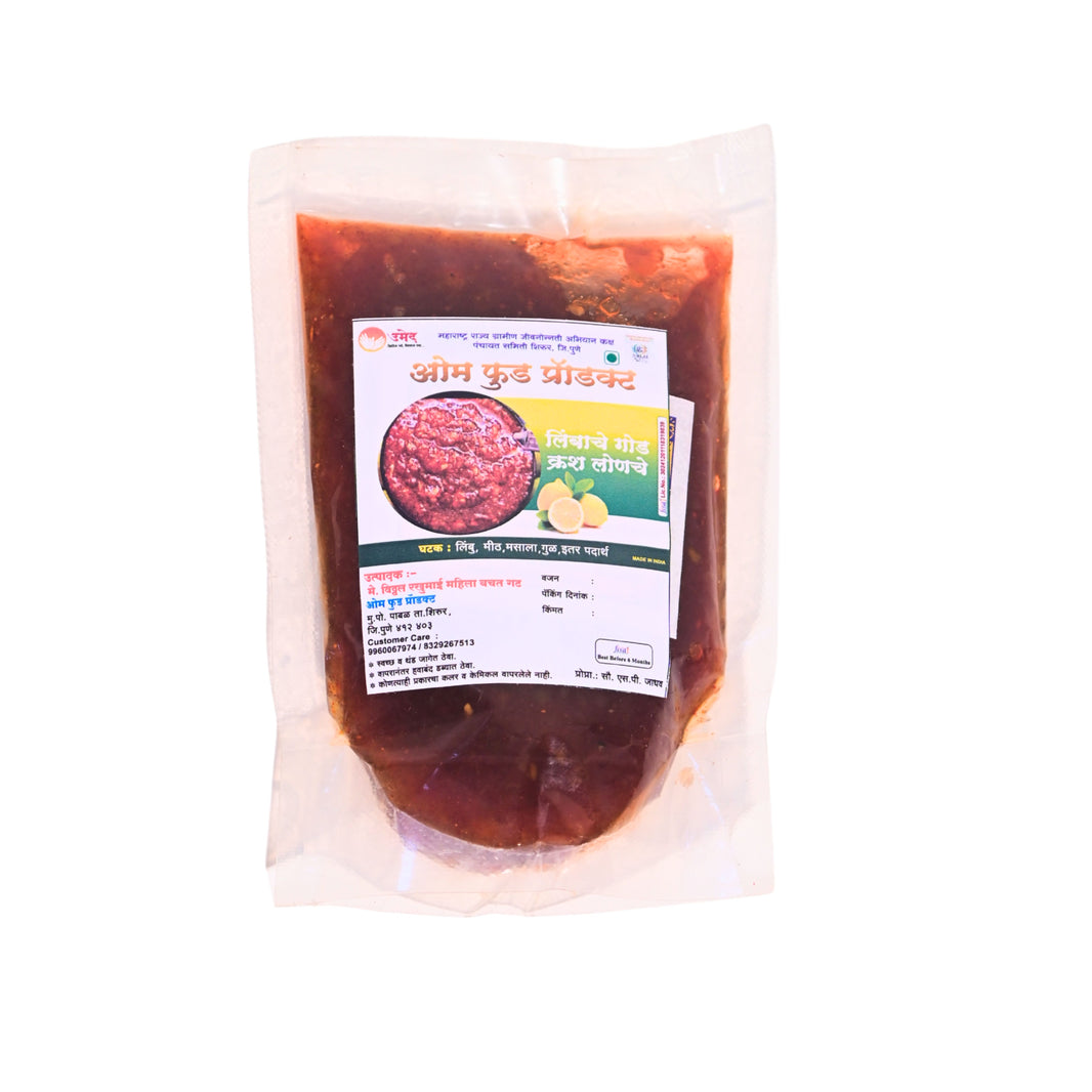 OM FOODS Lemon Crushed Pickle, Vitthal RukhamaiSHG Made By Natural Ingredients, Healthy, Pack of 250 gms