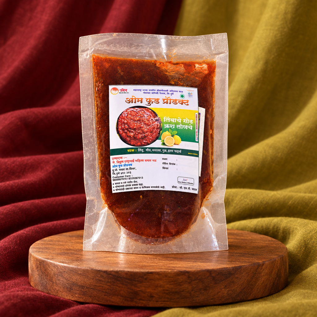 OM FOODS Lemon Crushed Pickle, Vitthal RukhamaiSHG Made By Natural Ingredients, Healthy, Pack of 250 gms