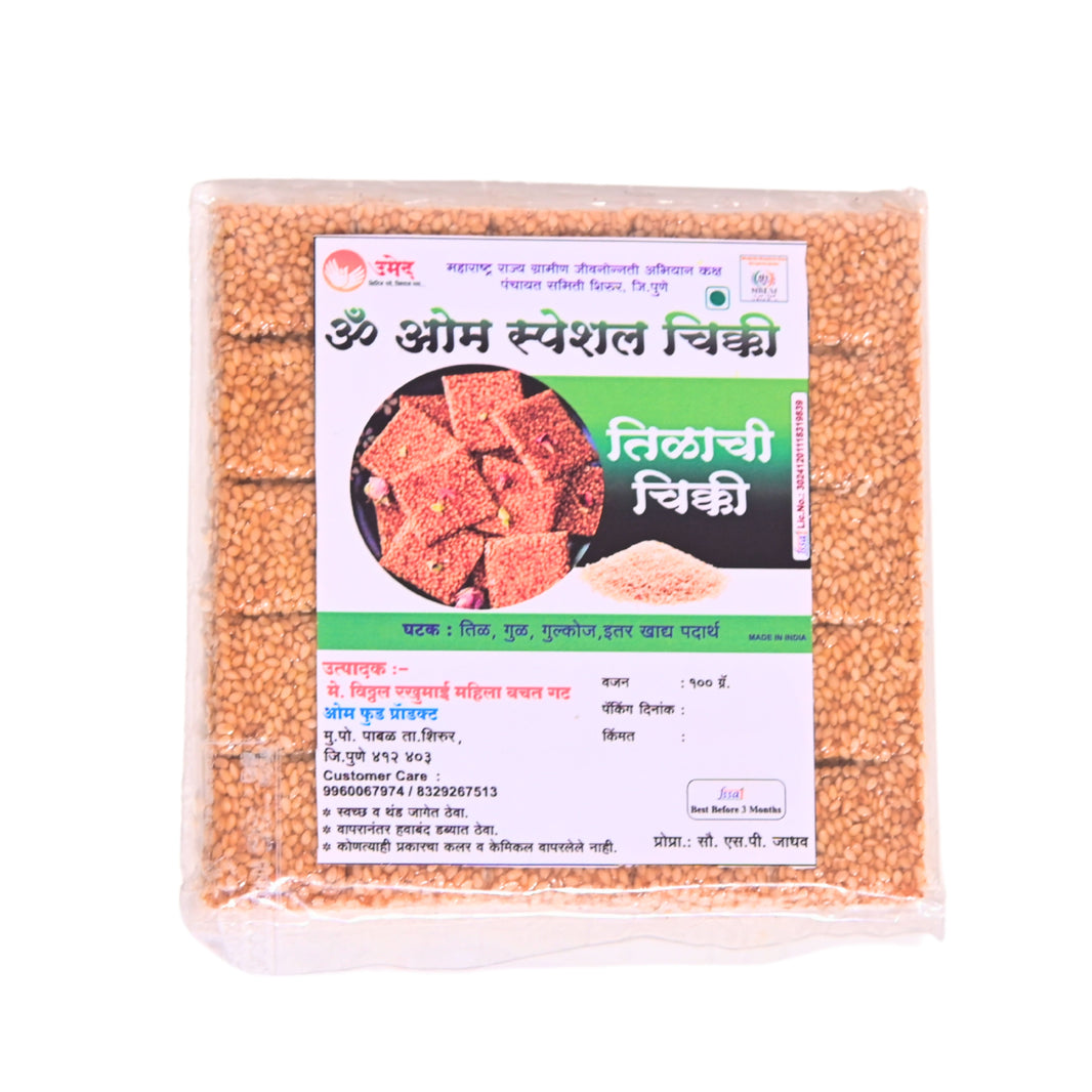 OM FOODS Sesamum Chikki , Vitthal RukhamaiSHG Made By Natural Ingredients, Healthy, Pack of 100 gms