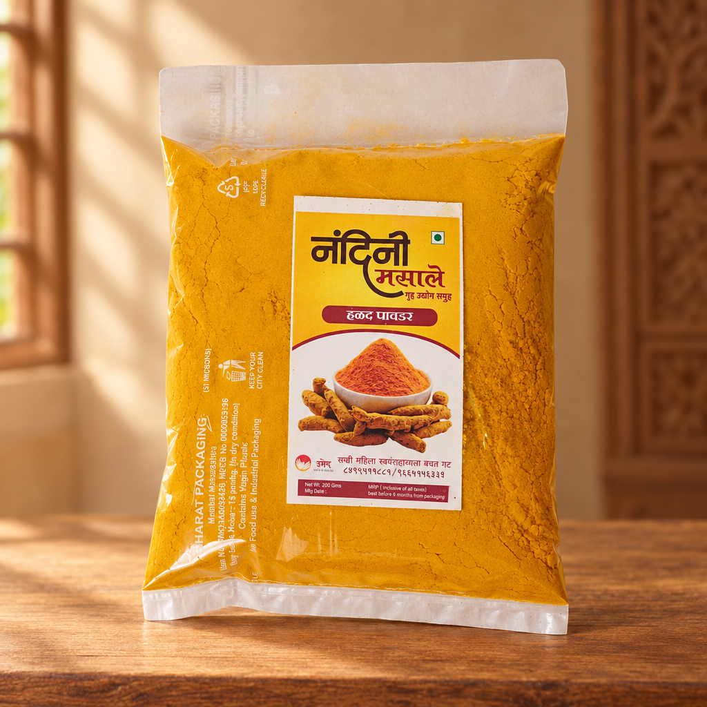 NANDINI MASALE, Turmeric Powder, Sakhi SHG, Natural Ingredients, No Artificial Essence, Pack of 200 gm