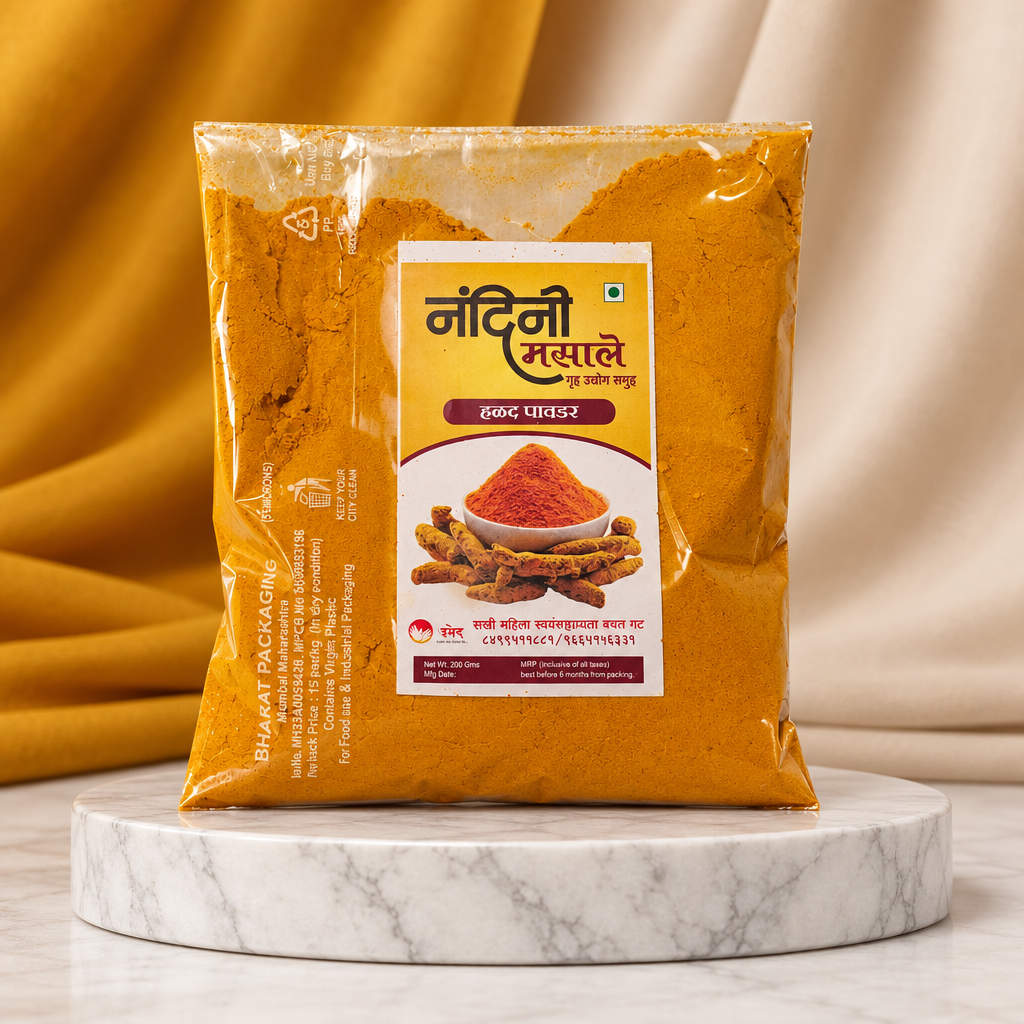 NANDINI MASALE, Turmeric Powder, Sakhi SHG, Natural Ingredients, No Artificial Essence, Pack of 200 gm
