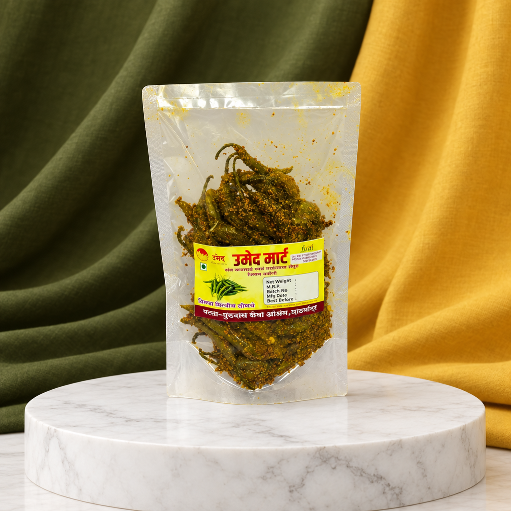 JIVAN JYOTI, Spicy Green Chilli Pickle, Natural Ingredient, No Artificial Essence,Pack of 250 gm