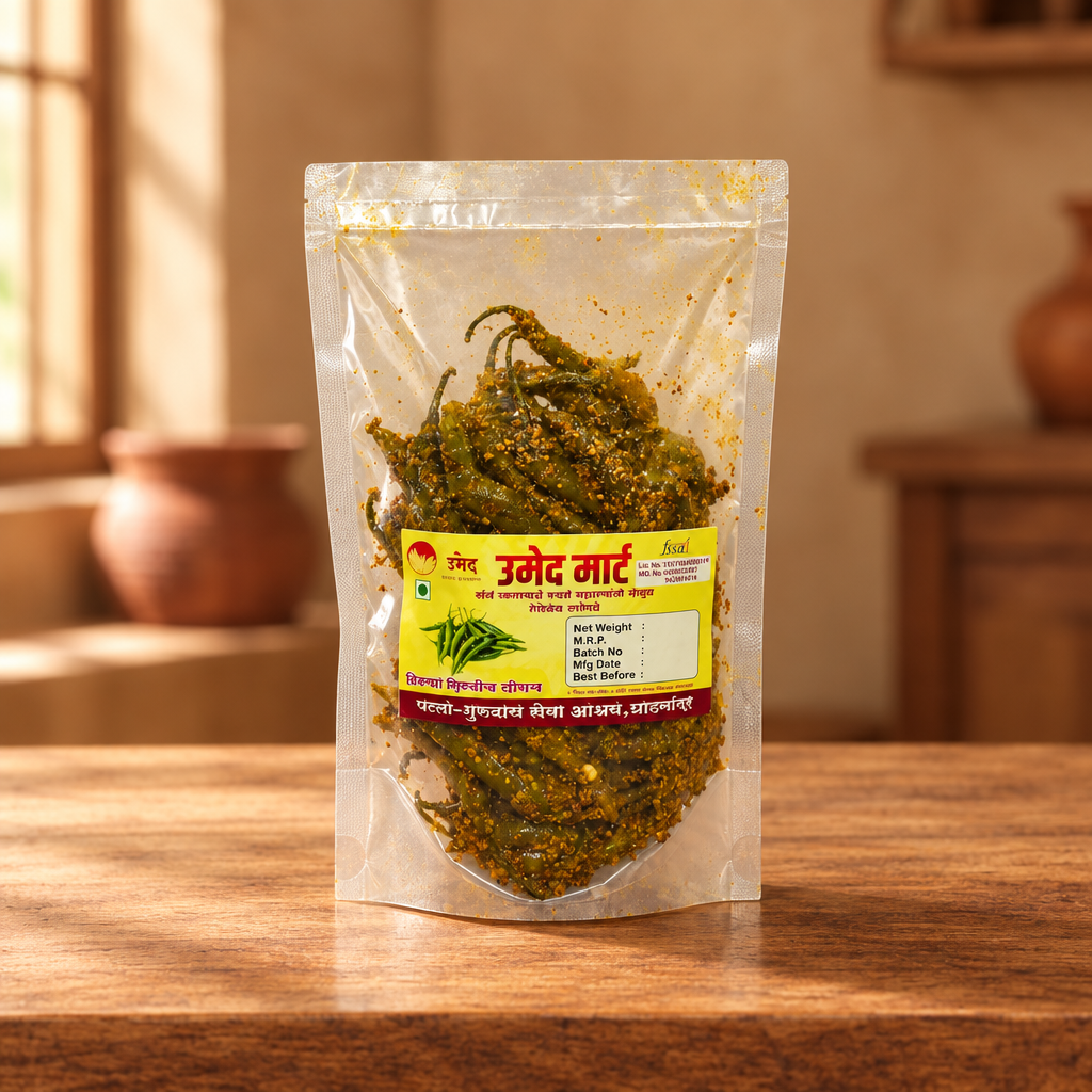 JIVAN JYOTI, Spicy Green Chilli Pickle, Natural Ingredient, No Artificial Essence,Pack of 250 gm