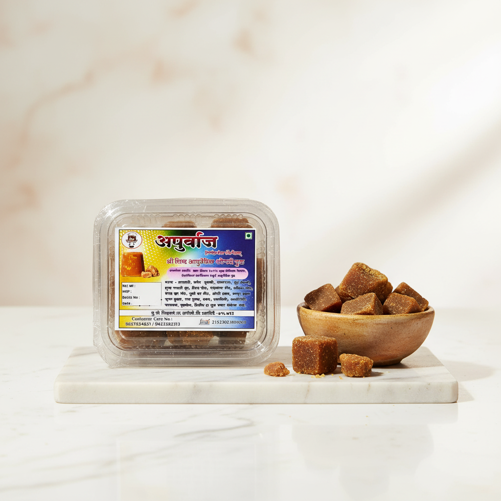 Apurva's Ayurvedic Jaggery Traditional Sugarcane Gud for Daily Cooking Balanced Sweetness SHG Prepared Natural Taste Kitchen Essential Pack of 250 gm