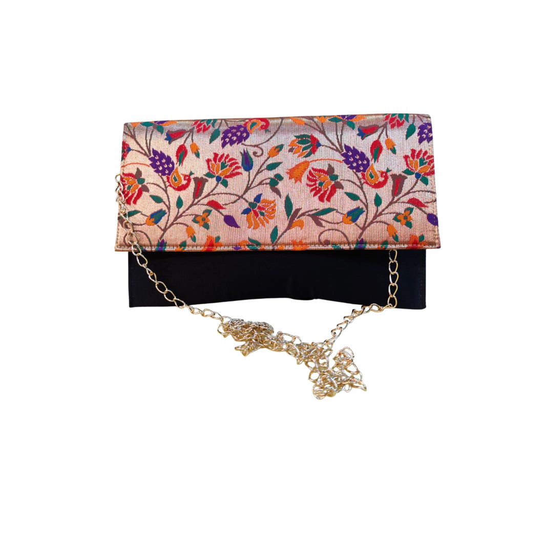 SHRISEVA Paithani Sling Bag Black Colour Rectangular Thin Pack Of 1 Handcrafted Traditional Ethnic Fashion Utility Bag