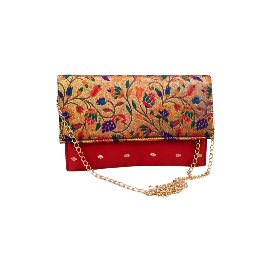 SHRISEVA Paithani Sling Bag Red Colour Rectangular Thin Pack Of 1 Handcrafted Traditional Ethnic Fashion Utility Bag