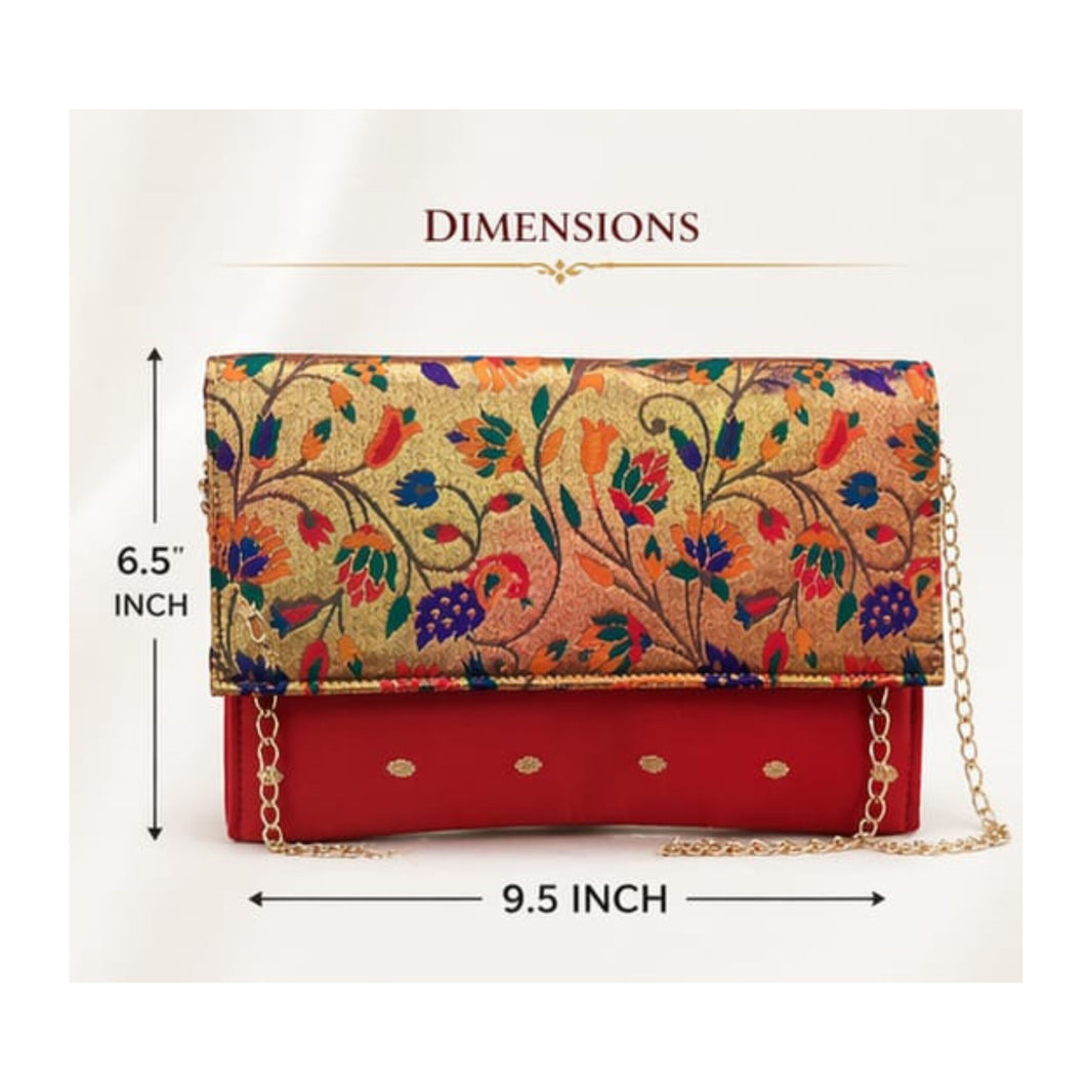 SHRISEVA Paithani Sling Bag Red Colour Rectangular Thin Pack Of 1 Handcrafted Traditional Ethnic Fashion Utility Bag