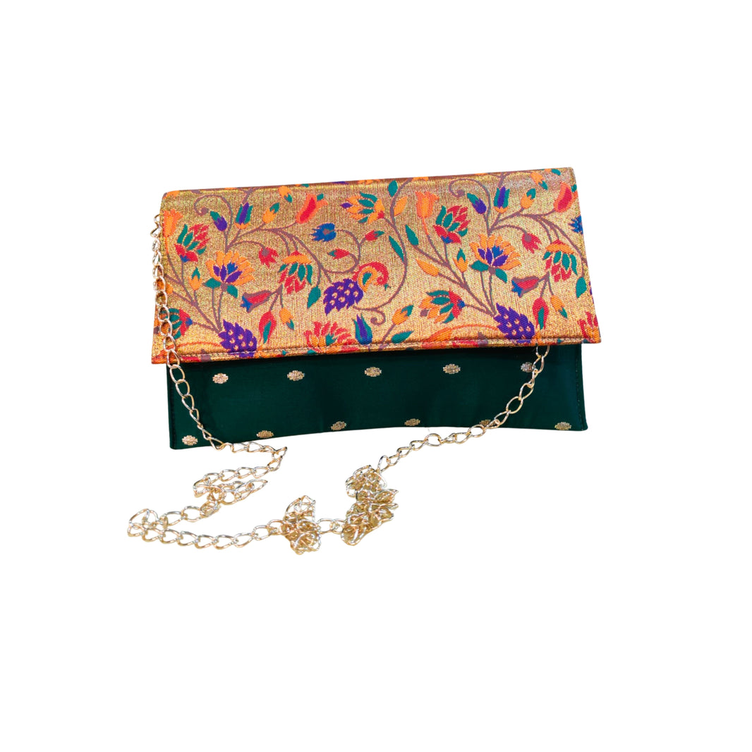 SHRISEVA Paithani Sling Bag Green Colour Rectangular Thin Pack Of 1 Handcrafted Traditional Ethnic Fashion Utility Bag