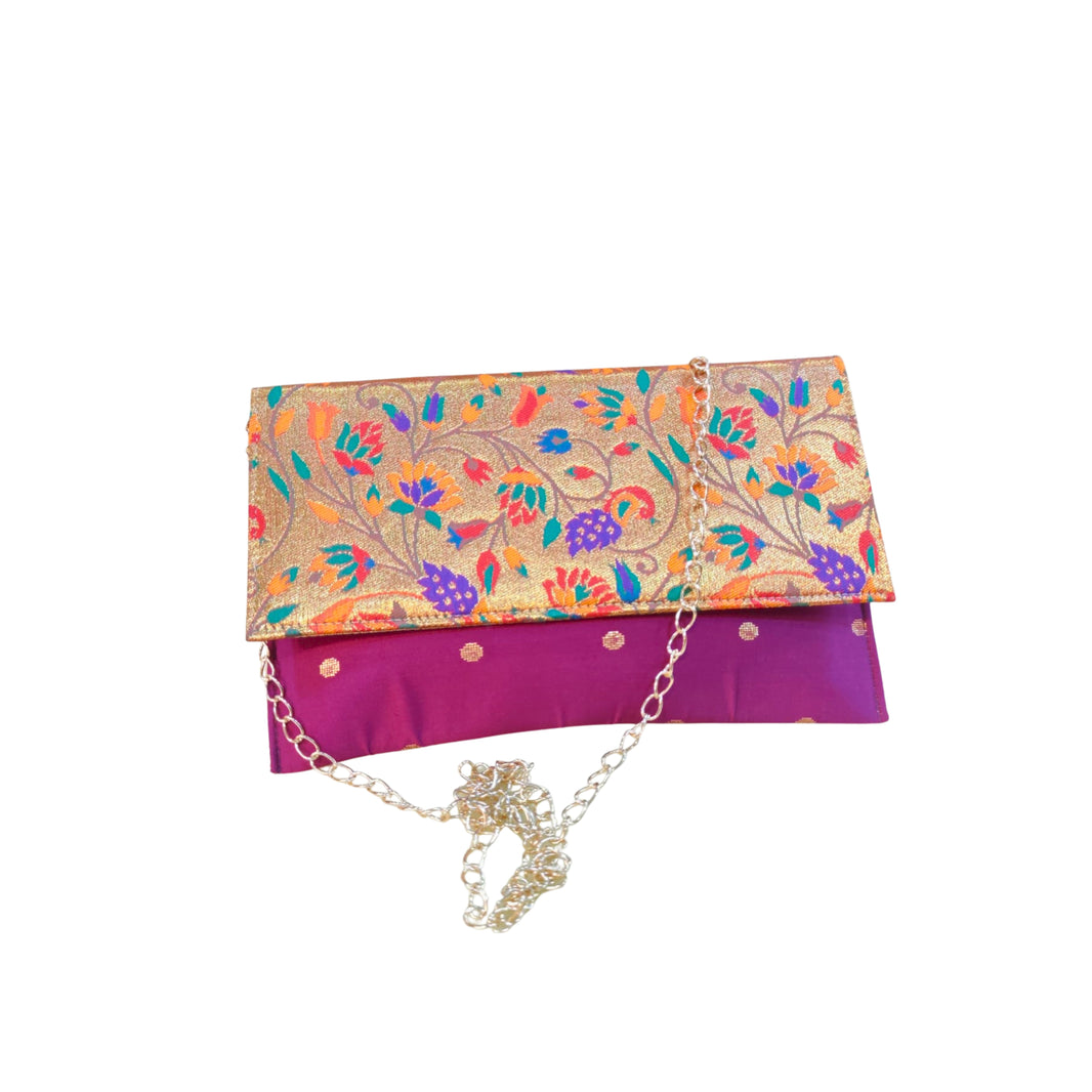 SHRISEVA Paithani Sling Bag Dark Pink Colour Rectangular Thin Pack Of 1 Handcrafted Traditional Ethnic Fashion Utility Bag