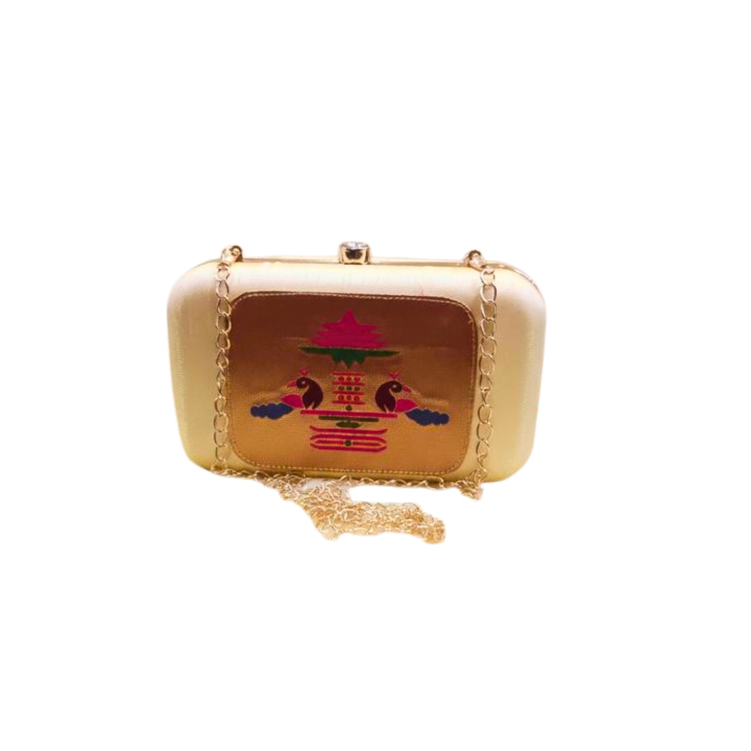 SHRISEVA Pyramid Paithani Clutch White Colour Pack Of 1 Handcrafted Traditional Ethnic Fashion Accessory