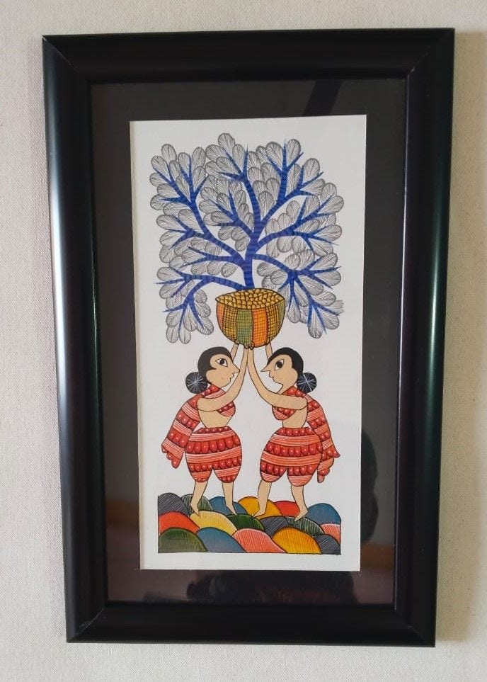 SHILPI SAKHI, Framed Gond Art Painting ,Vibrant Nature and Figures,Local Craftsmanship, Pack Of 1