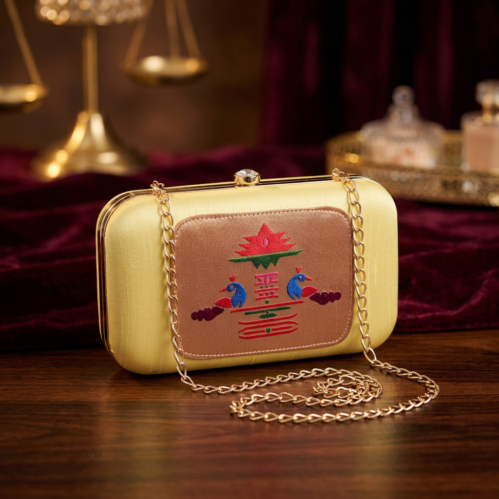 SHRISEVA Pyramid Paithani Clutch Light Yellow Colour Pack Of 1 Handcrafted Traditional Ethnic Fashion Accessory