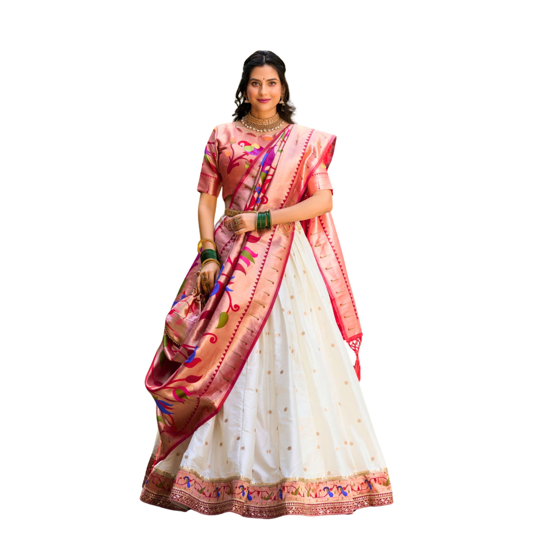 SHRISEVA Paithani Ghagra White Colour Completely Stitched Pack Of 1 Traditional Ethnic Festive Wear