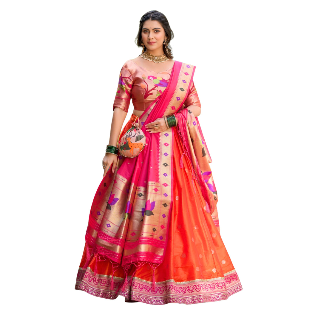 SHRISEVA Paithani Ghagra Orange Colour Completely Stitched Pack Of 1 Traditional Ethnic Festive Wear