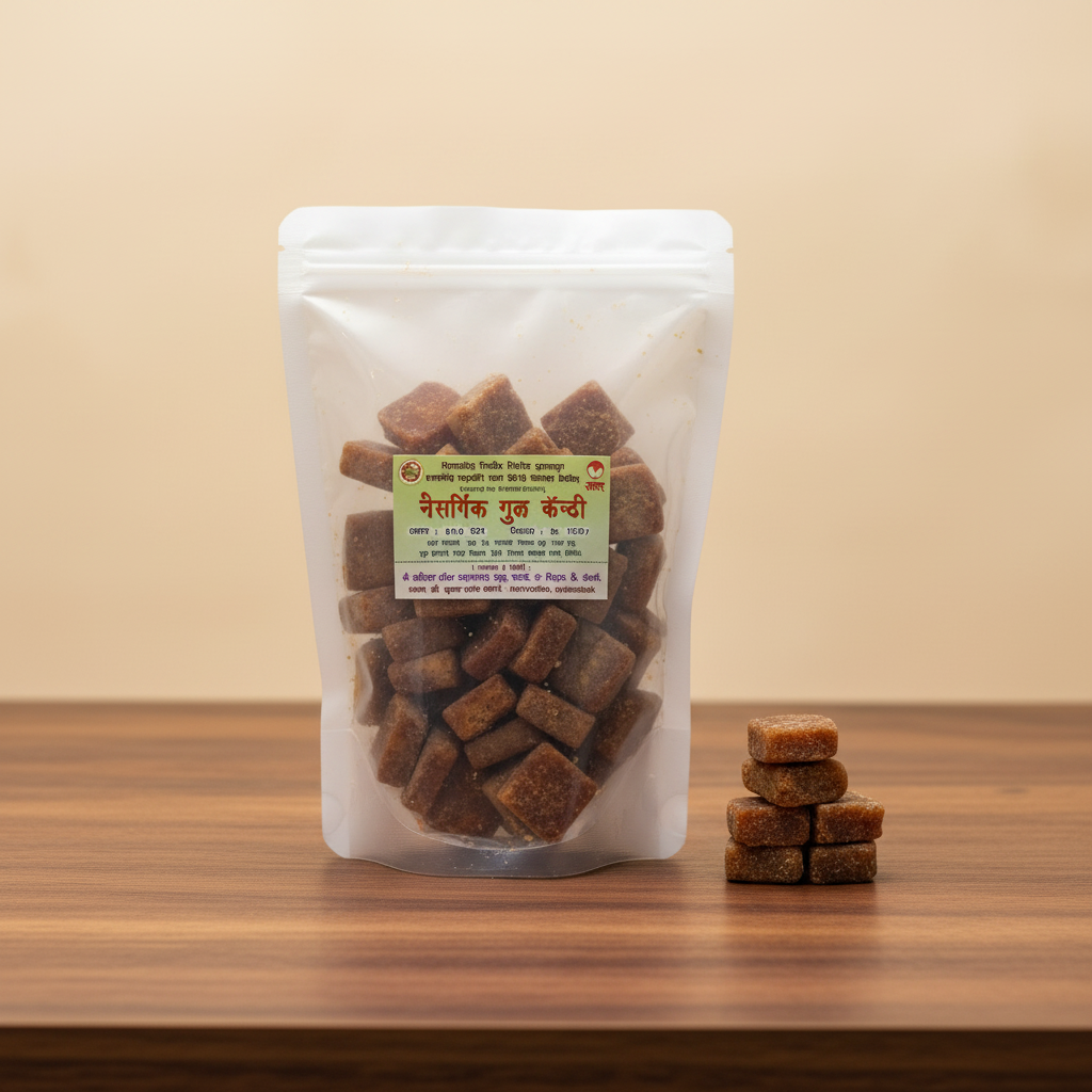 NAISARGIK Pure Deshi Gul Jaggery Candy Traditional Natural Sweetener Chemical Free Unrefined Village Made Healthy Alternative Pack of 500 gm