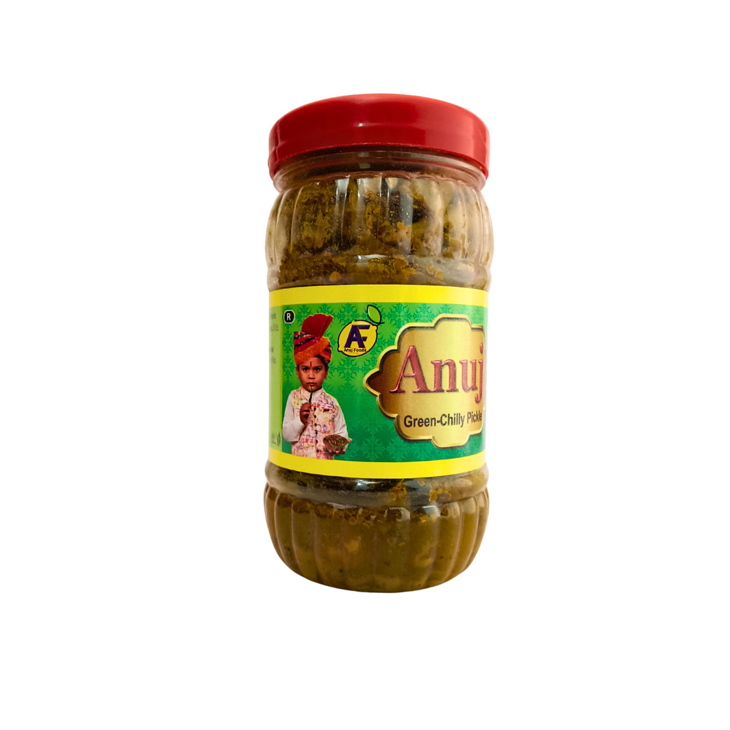 ANUJ FOODS  Green Chilly Pickle, Made By Natural Ingredients, No Artificial Flavours, Pack of 200 gms