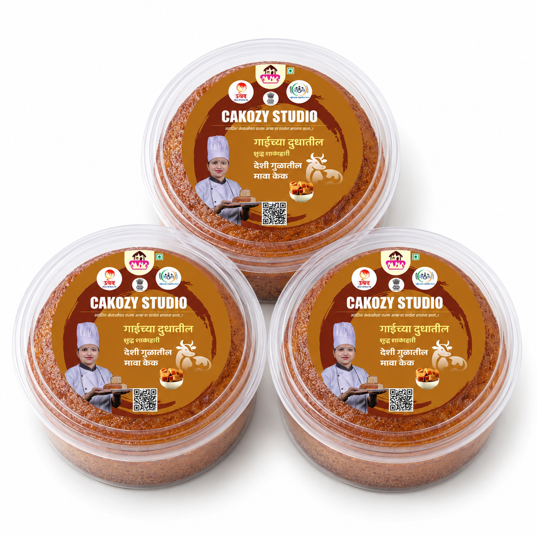 CAKOZY STUDIO Natural Jaggery Mava Cake Traditional Indian Bakery Dessert Rich Milk Mava Jaggery Sweetness Pack Of 3 750 gm For Celebrations Sharing Gifting