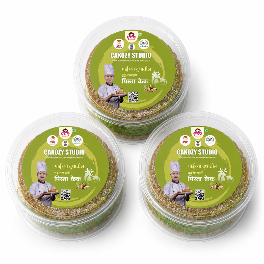 CAKOZY STUDIO Natural Jaggery Pista Cake Traditional Indian Bakery Dessert With Pistachio Flavour Pack Of 3 750 gm For Celebrations Family Sharing Gifting