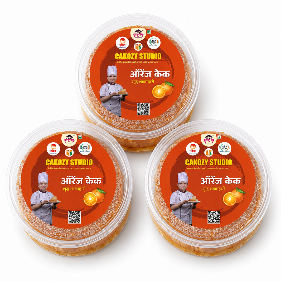 CAKOZY STUDIO Natural Jaggery Orange Cake Traditional Indian Bakery Dessert With Refreshing Citrus Flavour Pack Of 3 750 gm For Celebrations Family Sharing Gifting