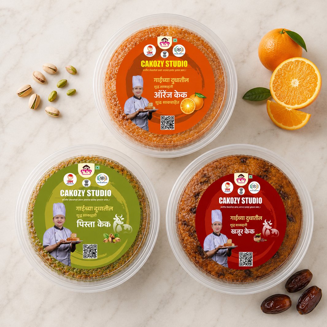 CAKOZY STUDIO Jaggery Pista Orange Khajur Cake Combo Traditional Indian Bakery Dessert Pack Of 3 750 gm Variety Pack For Celebrations Sharing Tea Time Gifting